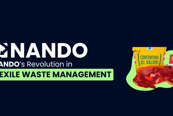 Image with a blue background, logo and white title on the left. On the right, a waste bin with abandoned waste on the ground highlighted in red, emphasizing the issue of waste abandonment.