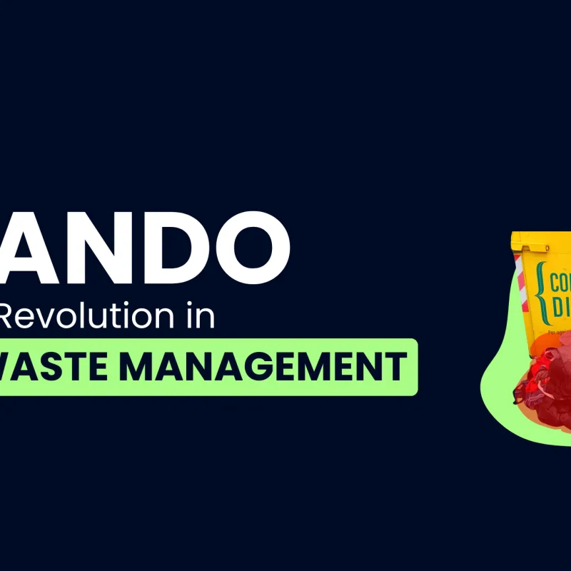 Image with a blue background, logo and white title on the left. On the right, a waste bin with abandoned waste on the ground highlighted in red, emphasizing the issue of waste abandonment.