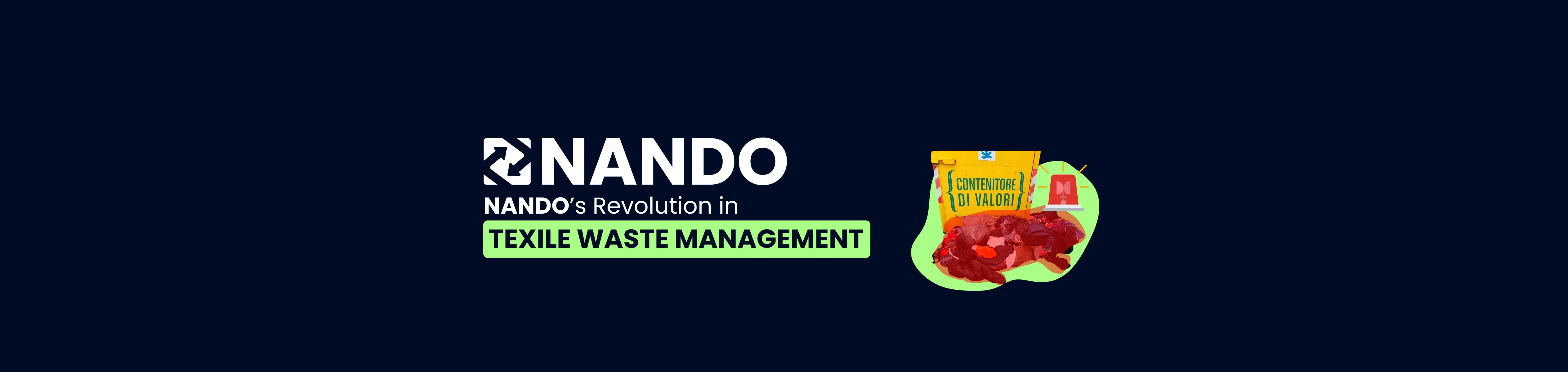 Image with a blue background, logo and white title on the left. On the right, a waste bin with abandoned waste on the ground highlighted in red, emphasizing the issue of waste abandonment.