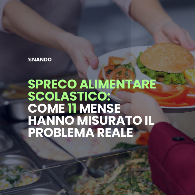 Spreco alimentare nelle mense scolastiche italiane: grafico che mostra 5% di scarto medio su 530kg di plate waste misurati con NANDO.App in 11 scuole (dicembre 2025 - gennaio 2026)
