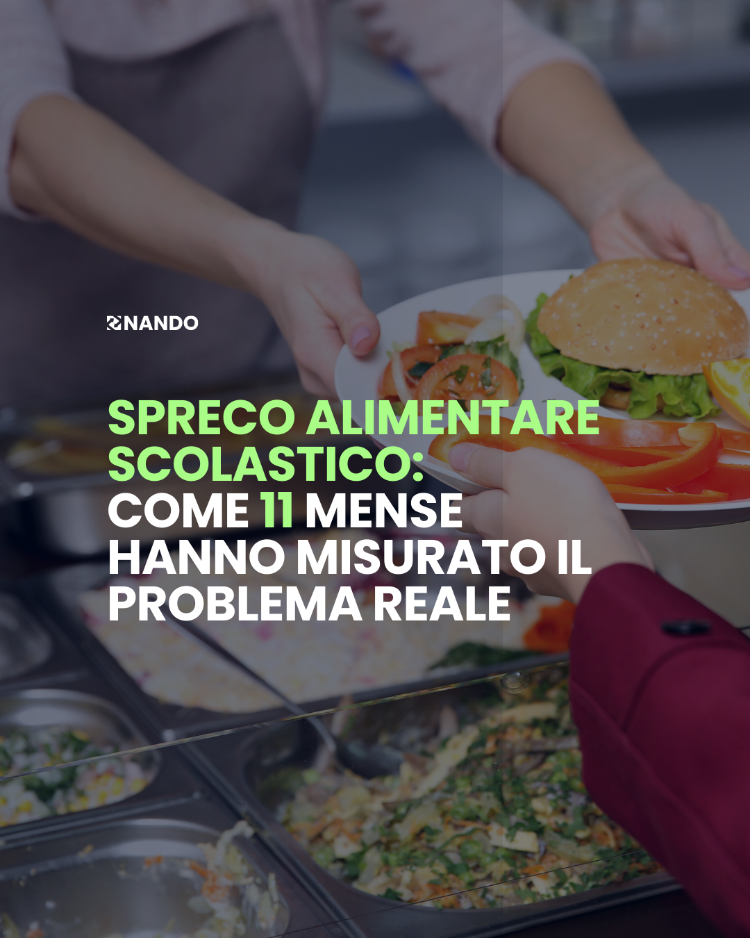 Spreco alimentare nelle mense scolastiche italiane: grafico che mostra 5% di scarto medio su 530kg di plate waste misurati con NANDO.App in 11 scuole (dicembre 2025 - gennaio 2026)