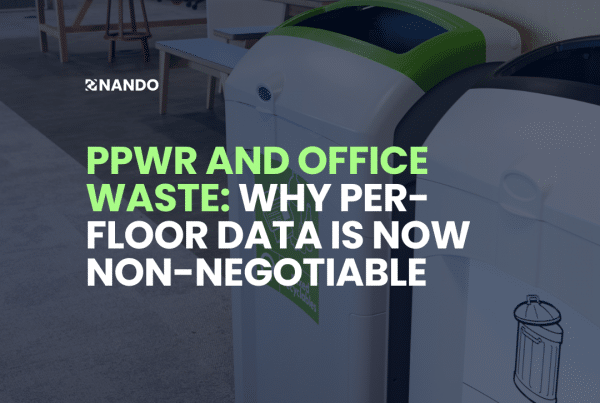 NANDO office waste monitoring dashboard showing recycling quality by floor and bin — PPWR compliance tracking