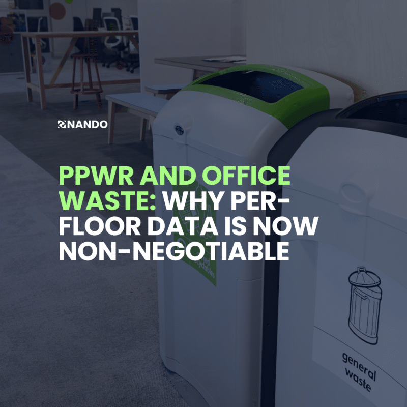 NANDO office waste monitoring dashboard showing recycling quality by floor and bin — PPWR compliance tracking