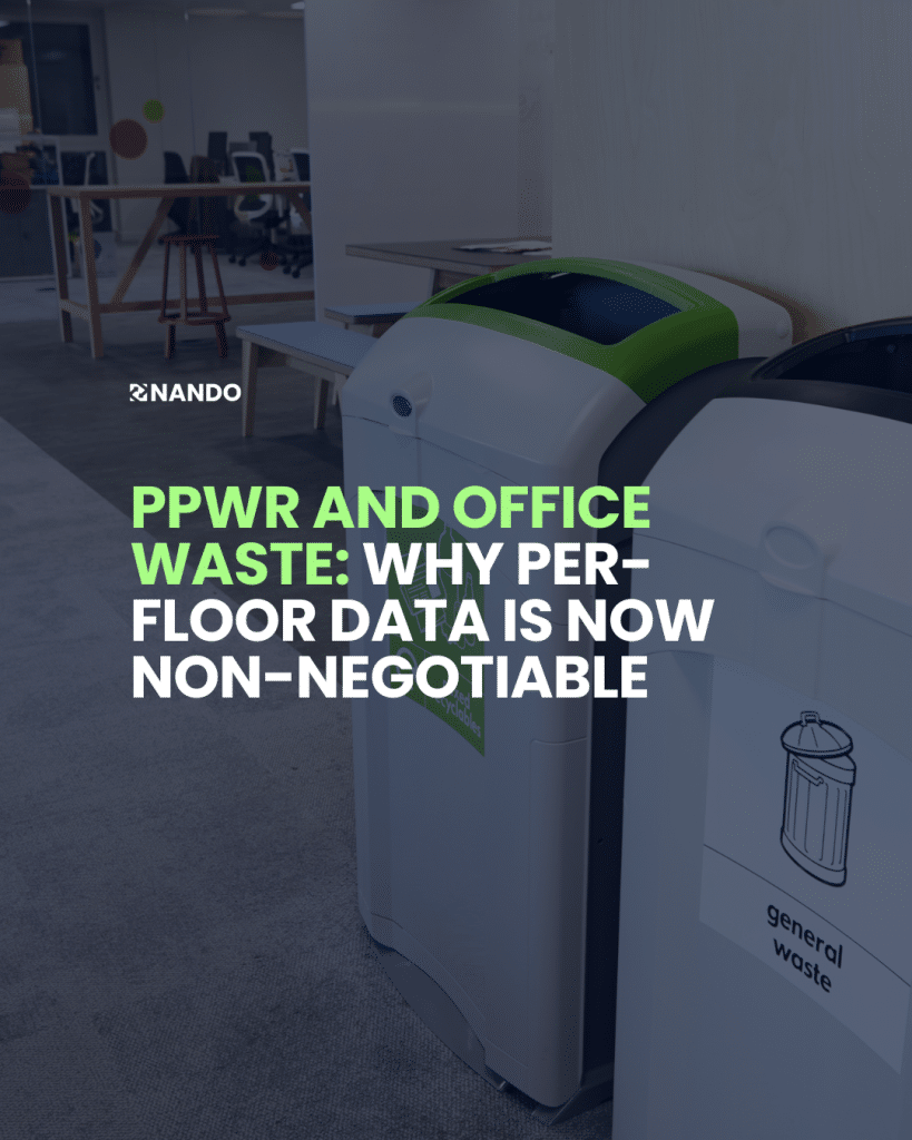 NANDO office waste monitoring dashboard showing recycling quality by floor and bin — PPWR compliance tracking