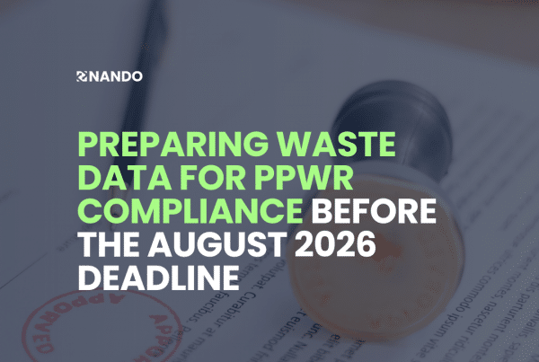 Team analyzing waste sorting data on dashboard for PPWR compliance preparation
